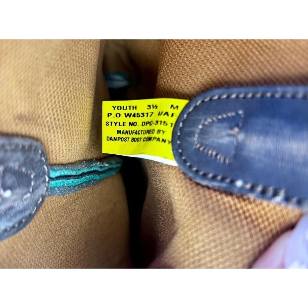 Dan Post Youth 3.5 M Cowboy Boots DPC-3151 Embroidered‎ Leather Teal Brown